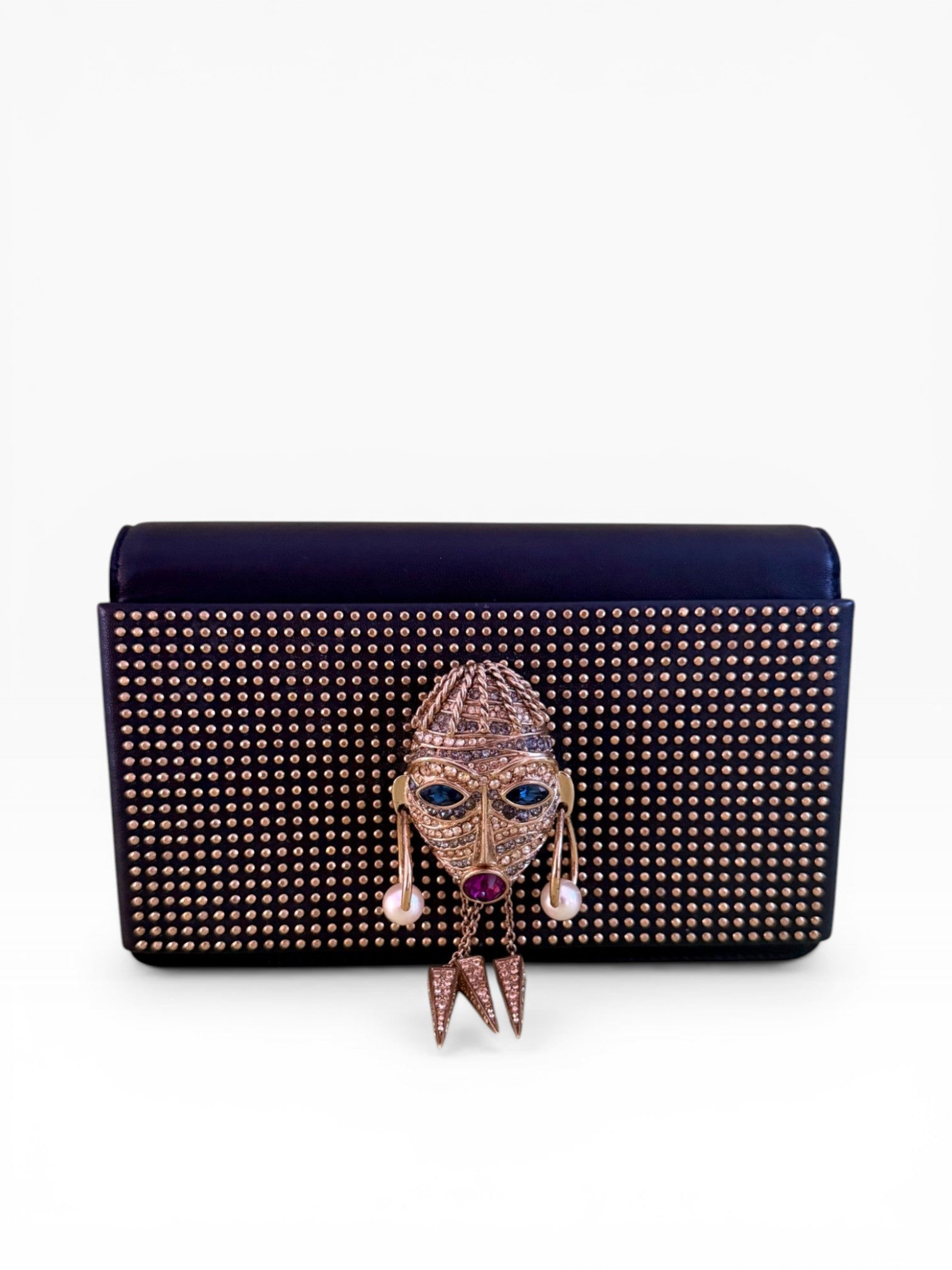 Roberto Cavalli Crystal Tribal Mask Studded Chain Bag