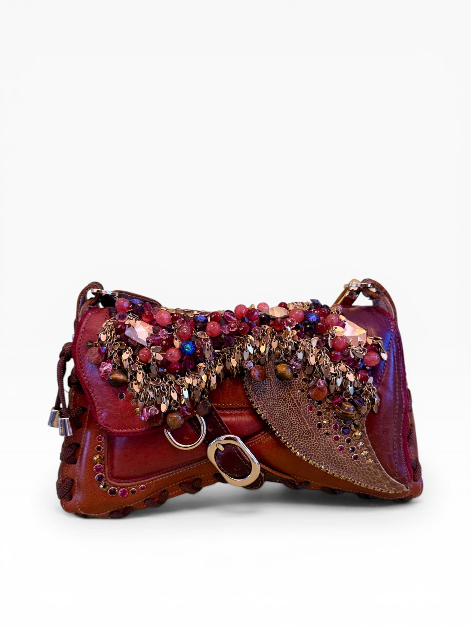 Bracher Emden London Jeweled Fringe Butterfly Shoulder Bag
