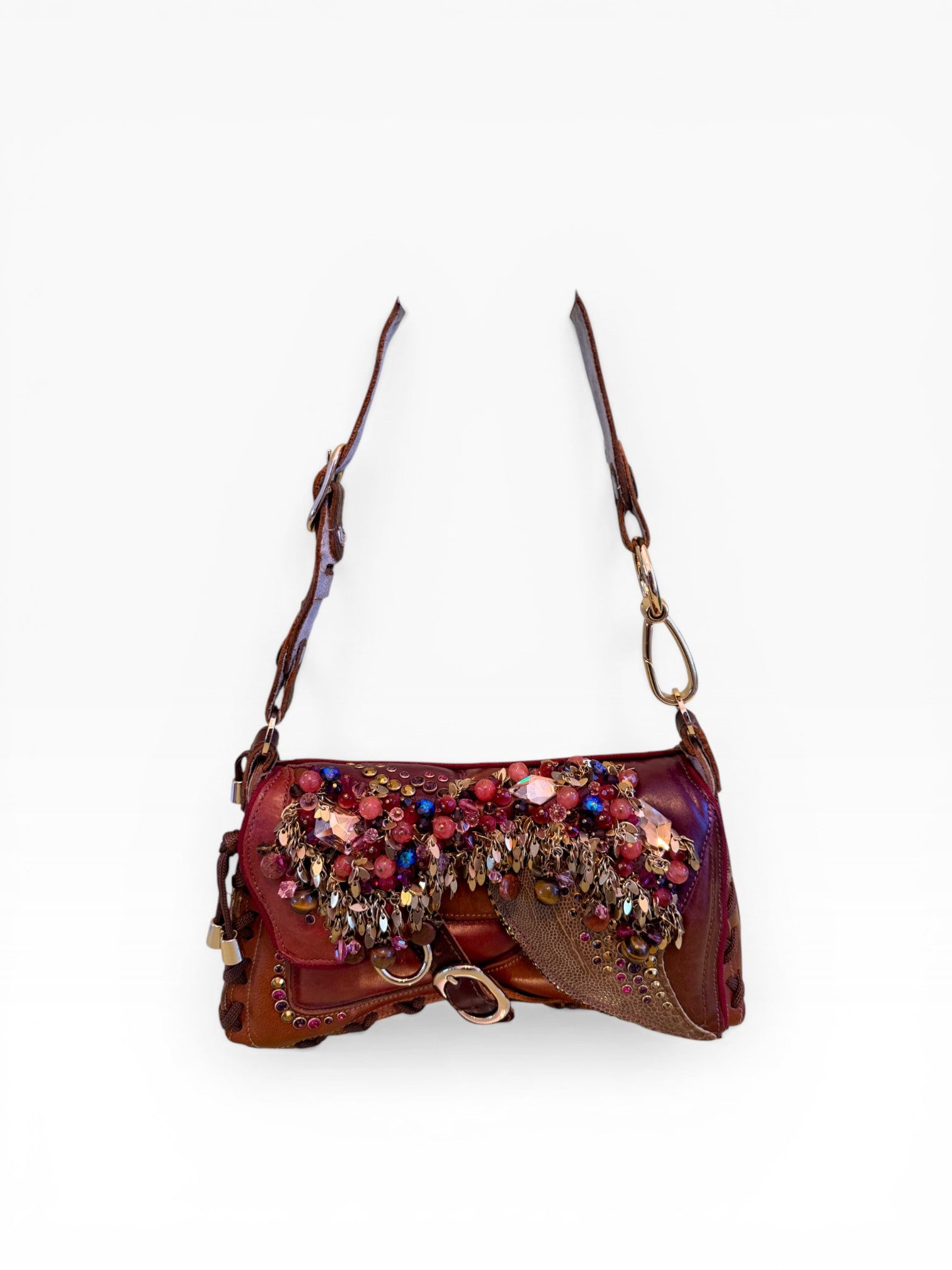 Bracher Emden London Jeweled Fringe Butterfly Shoulder Bag