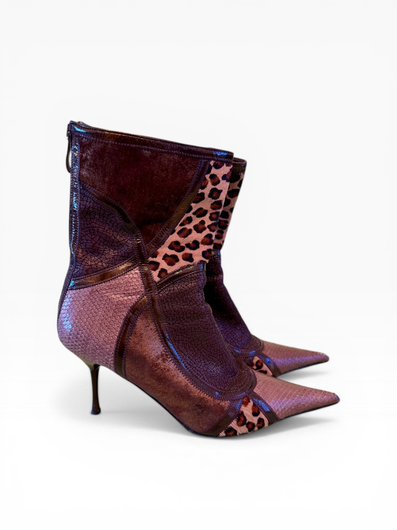 El Dantés Patchwork Leopard Stiletto Boots