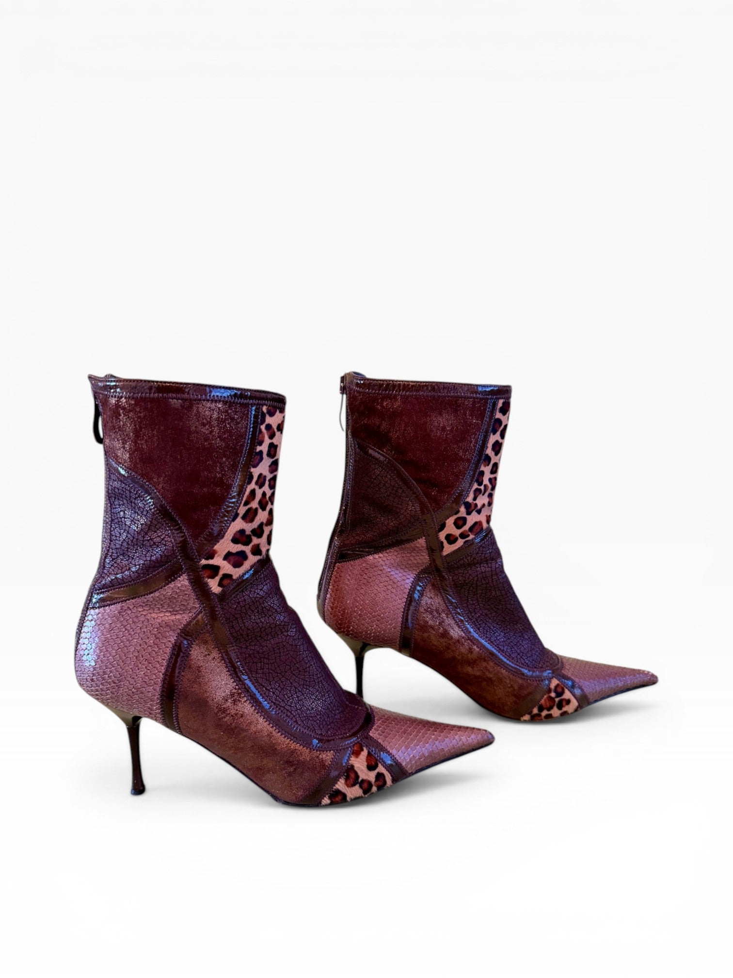 El Dantés Patchwork Leopard Stiletto Boots