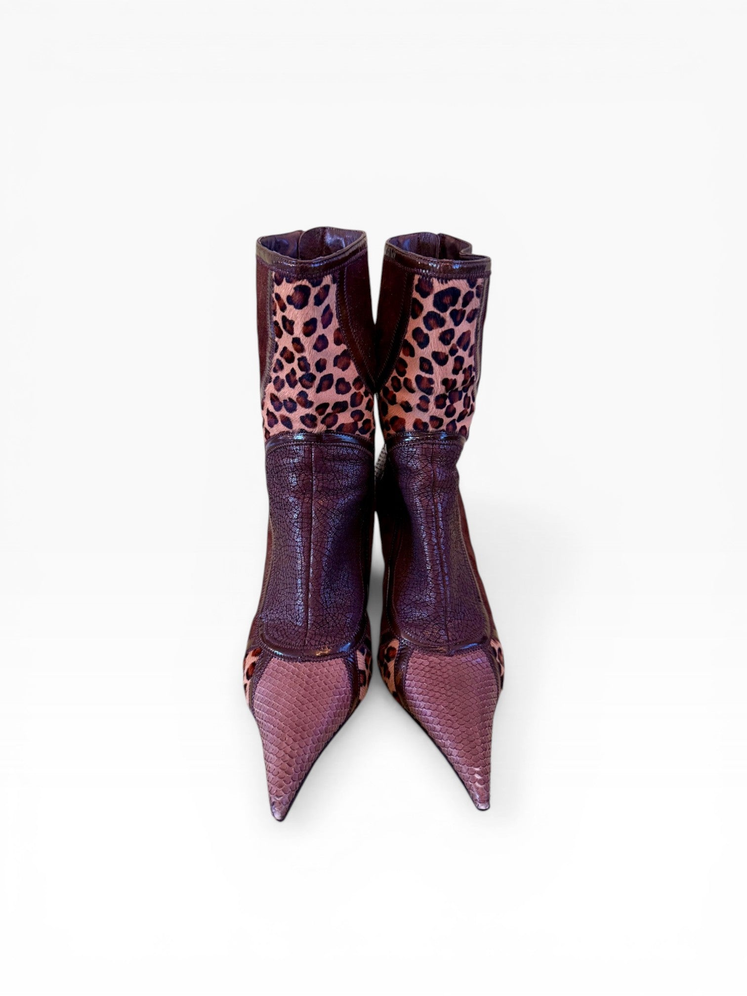 El Dantés Patchwork Leopard Stiletto Boots