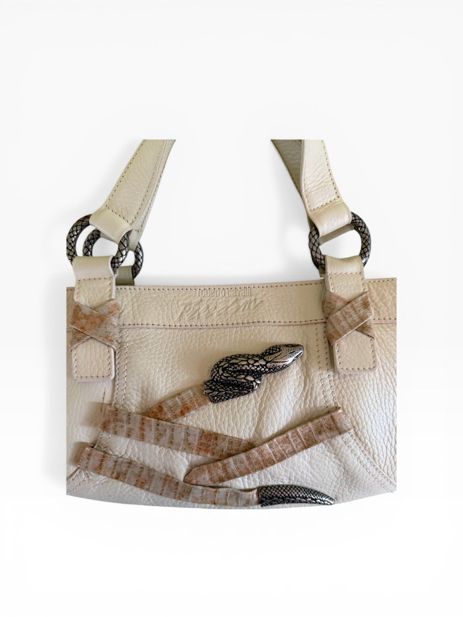 Roberto Cavalli Freedom Snake Head Leather Handbag