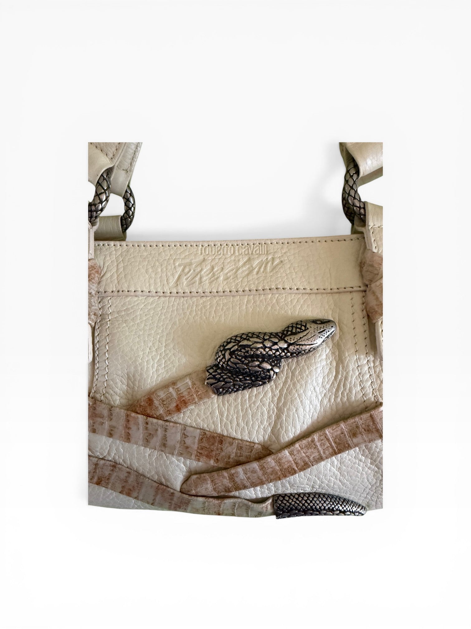 Roberto Cavalli Freedom Snake Head Leather Handbag