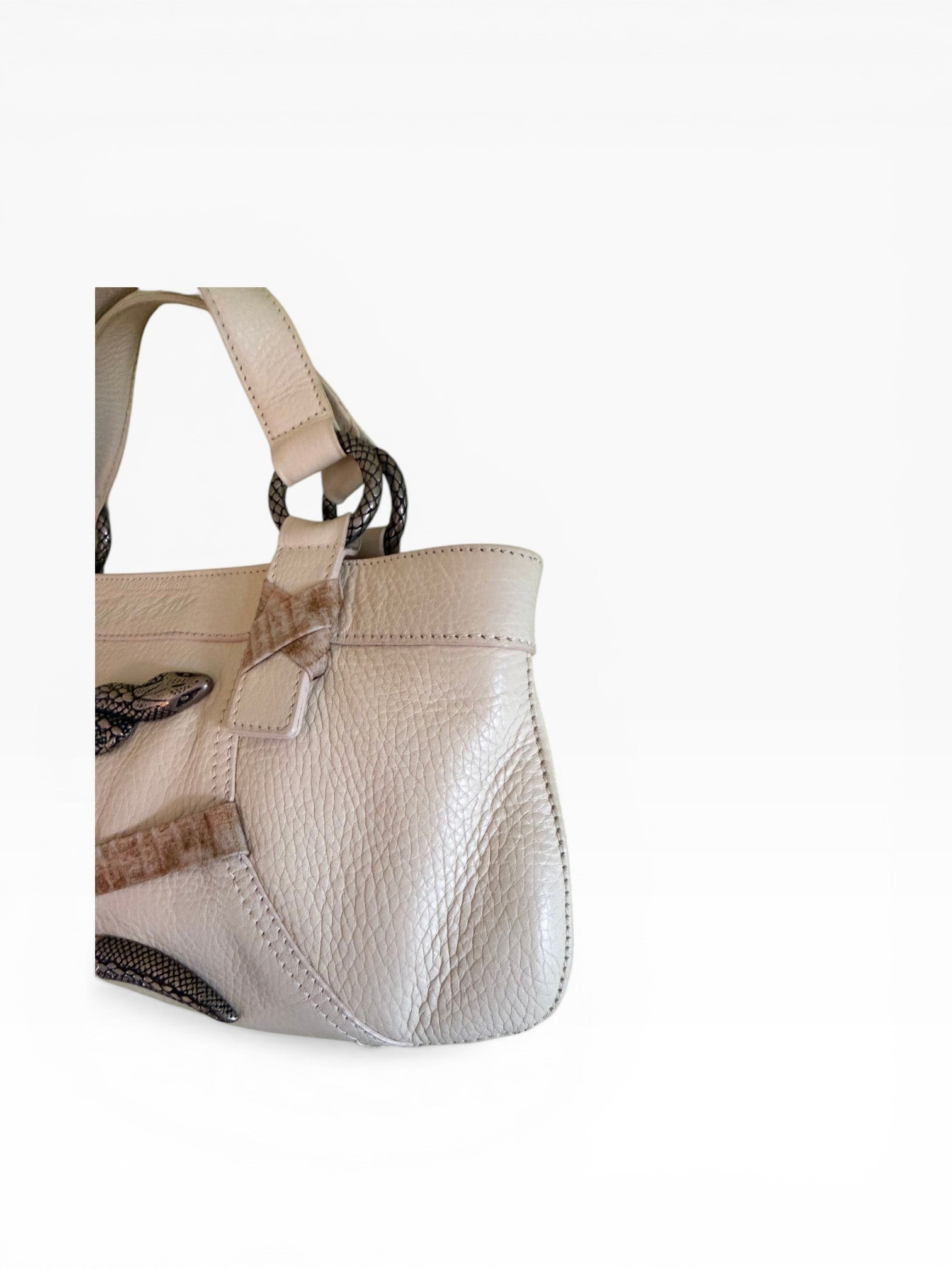 Roberto Cavalli Freedom Snake Head Leather Handbag