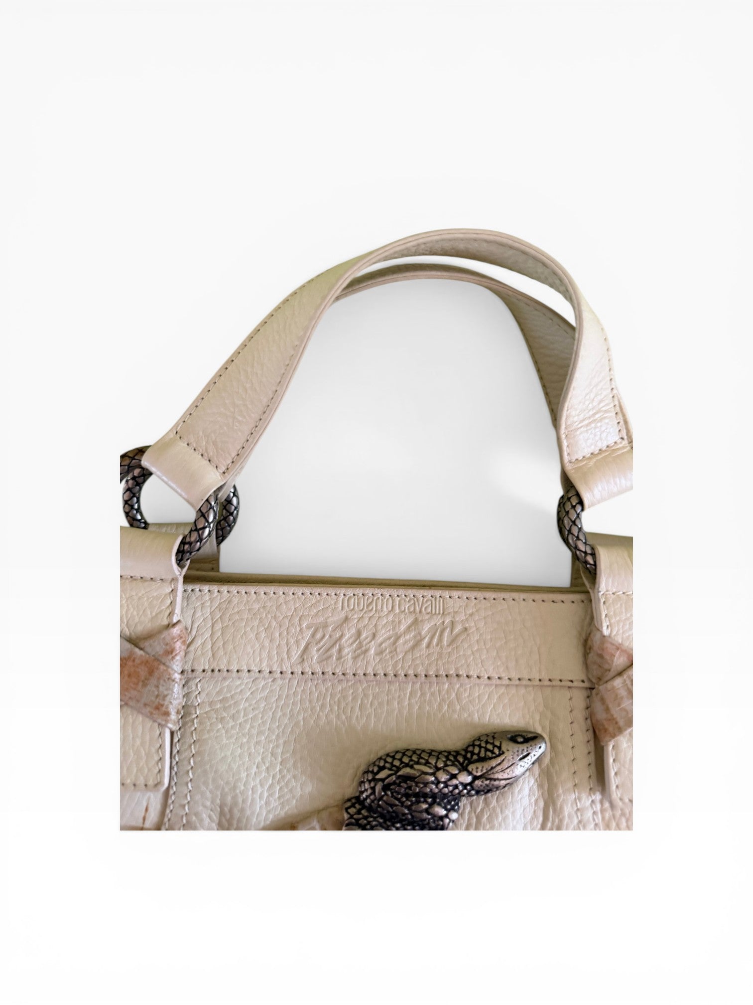 Roberto Cavalli Freedom Snake Head Leather Handbag