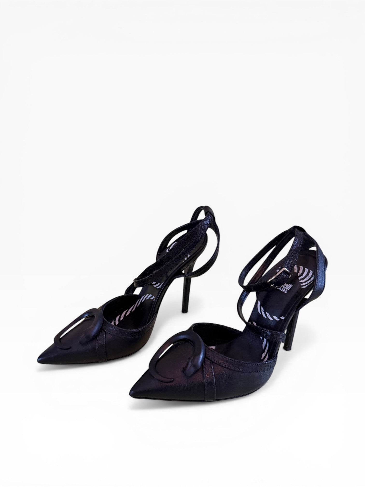 Cavalli Class by Roberto Cavalli Black Leather Buckle Stiletto Heels