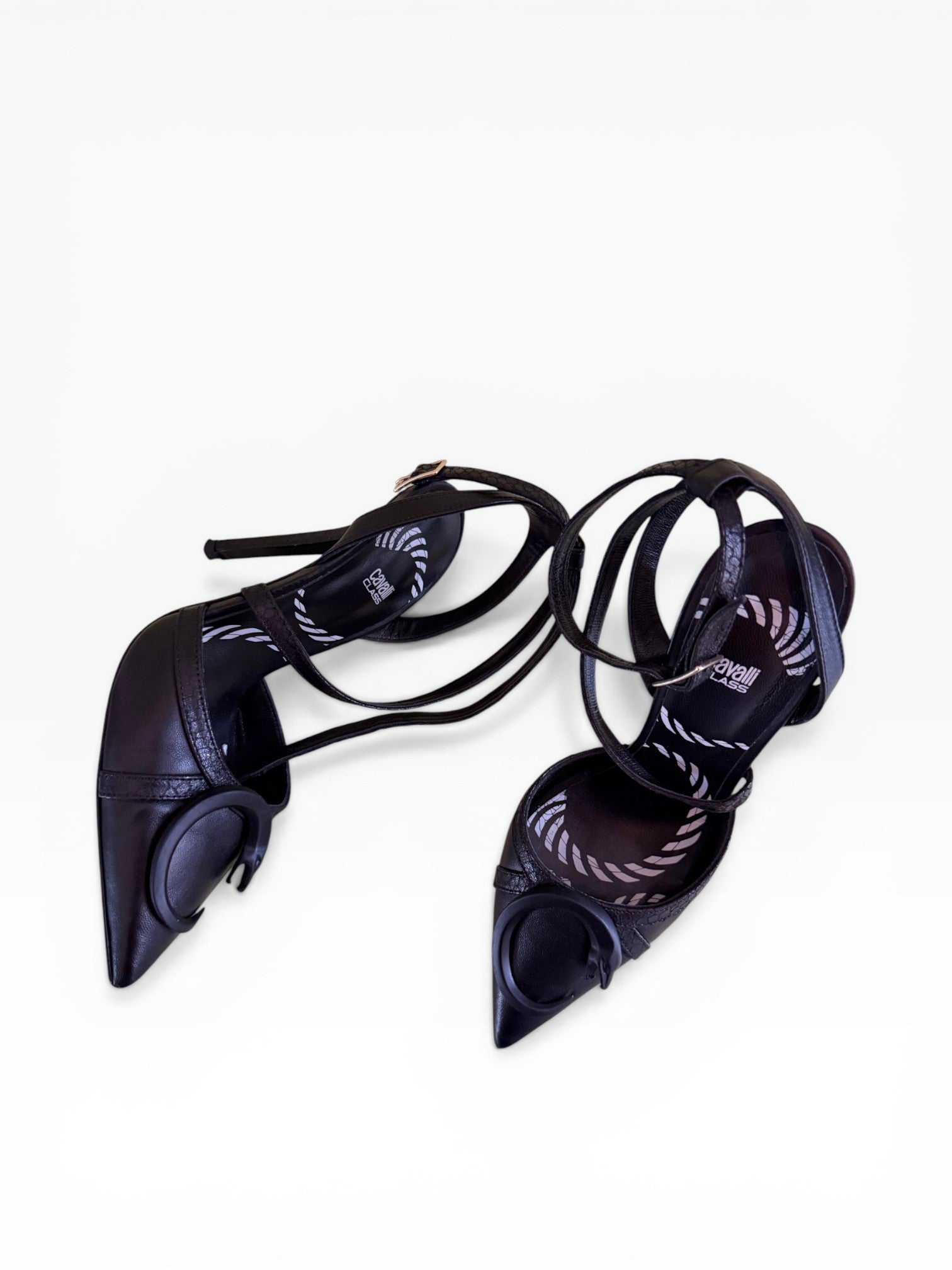 Cavalli Class by Roberto Cavalli Black Leather Buckle Stiletto Heels