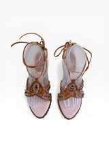 El Dantés Engraved Metal Heel Leather Lace-Up Platform Sandals