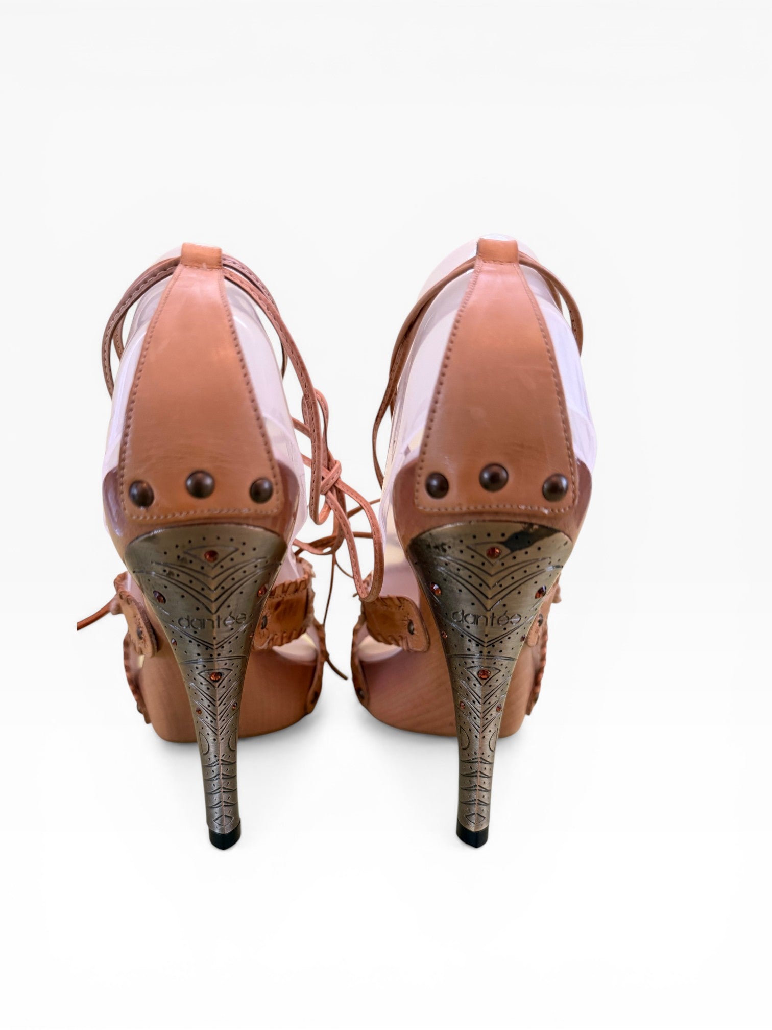 El Dantés Engraved Metal Heel Leather Lace-Up Platform Sandals