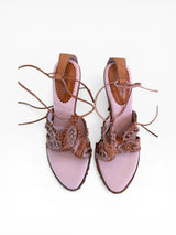 El Dantés Engraved Metal Heel Leather Lace-Up Platform Sandals