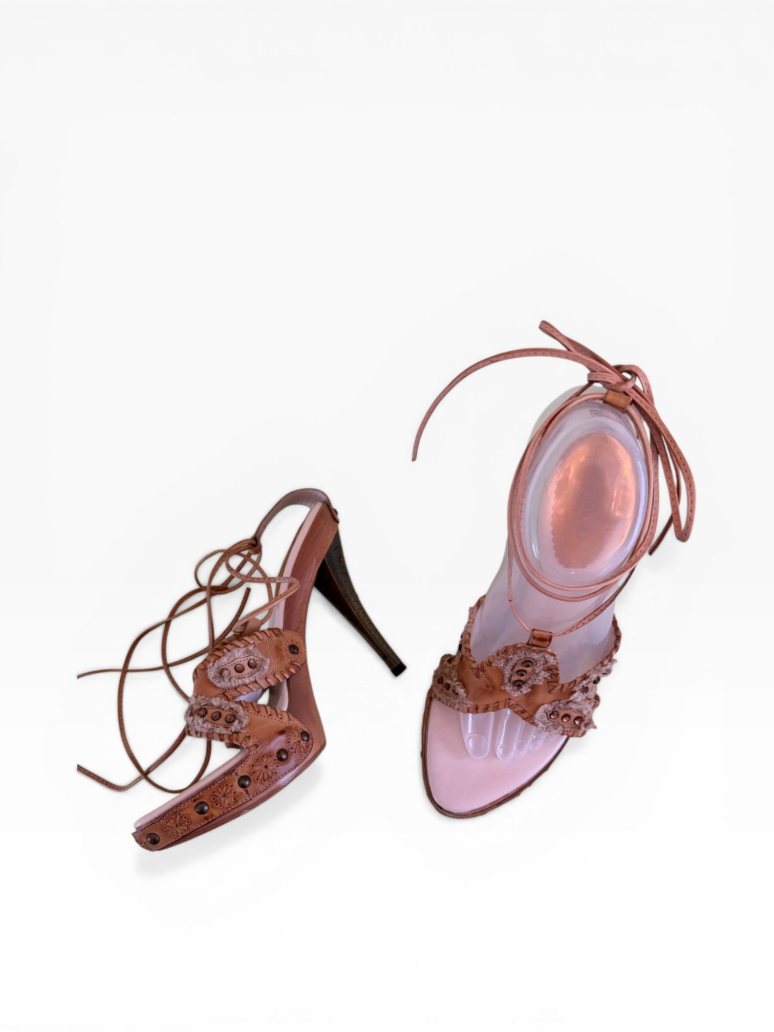 El Dantés Engraved Metal Heel Leather Lace-Up Platform Sandals