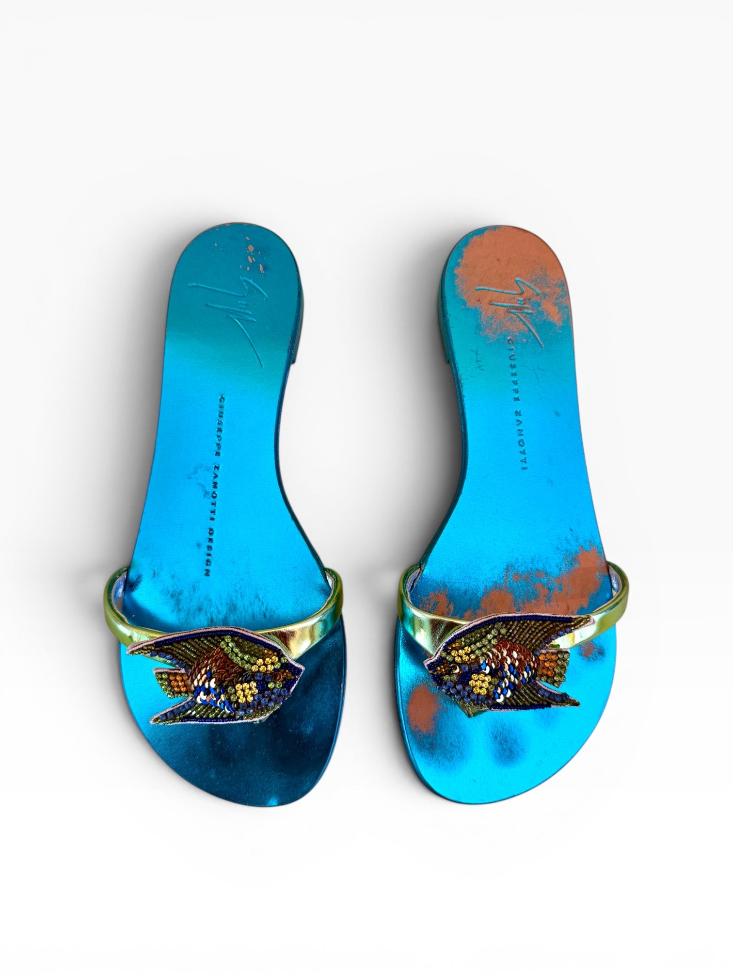 Giuseppe Zanotti Teal Fish Beaded Sandals