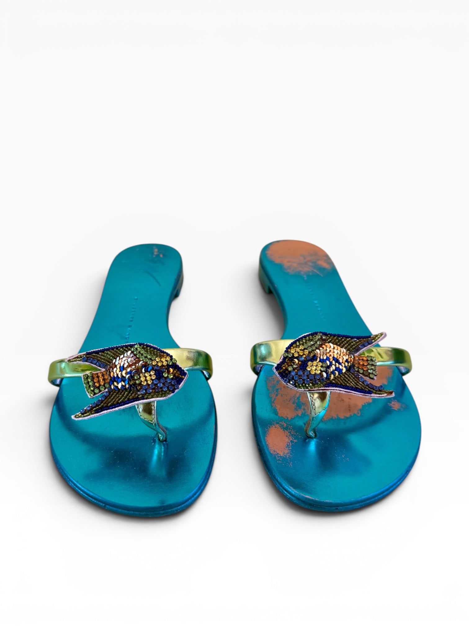 Giuseppe Zanotti Teal Fish Beaded Sandals