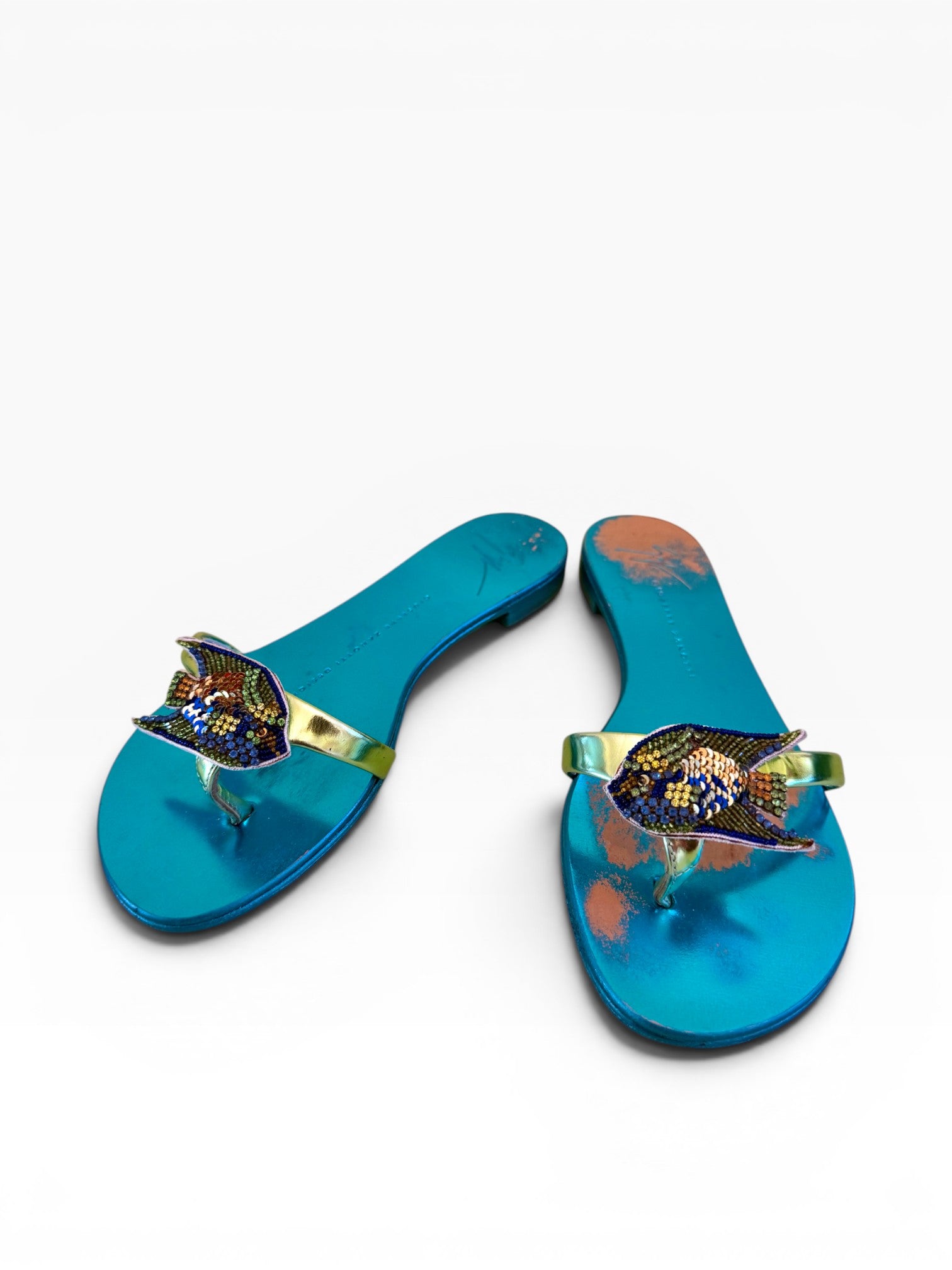 Giuseppe Zanotti Teal Fish Beaded Sandals