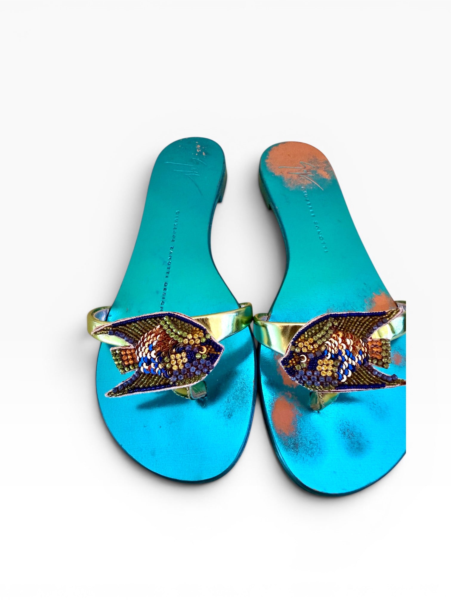 Giuseppe Zanotti Teal Fish Beaded Sandals