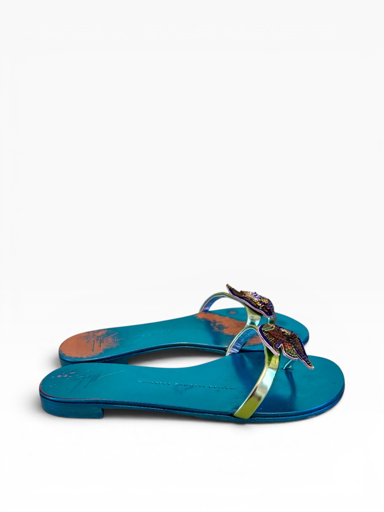 Giuseppe Zanotti Teal Fish Beaded Sandals