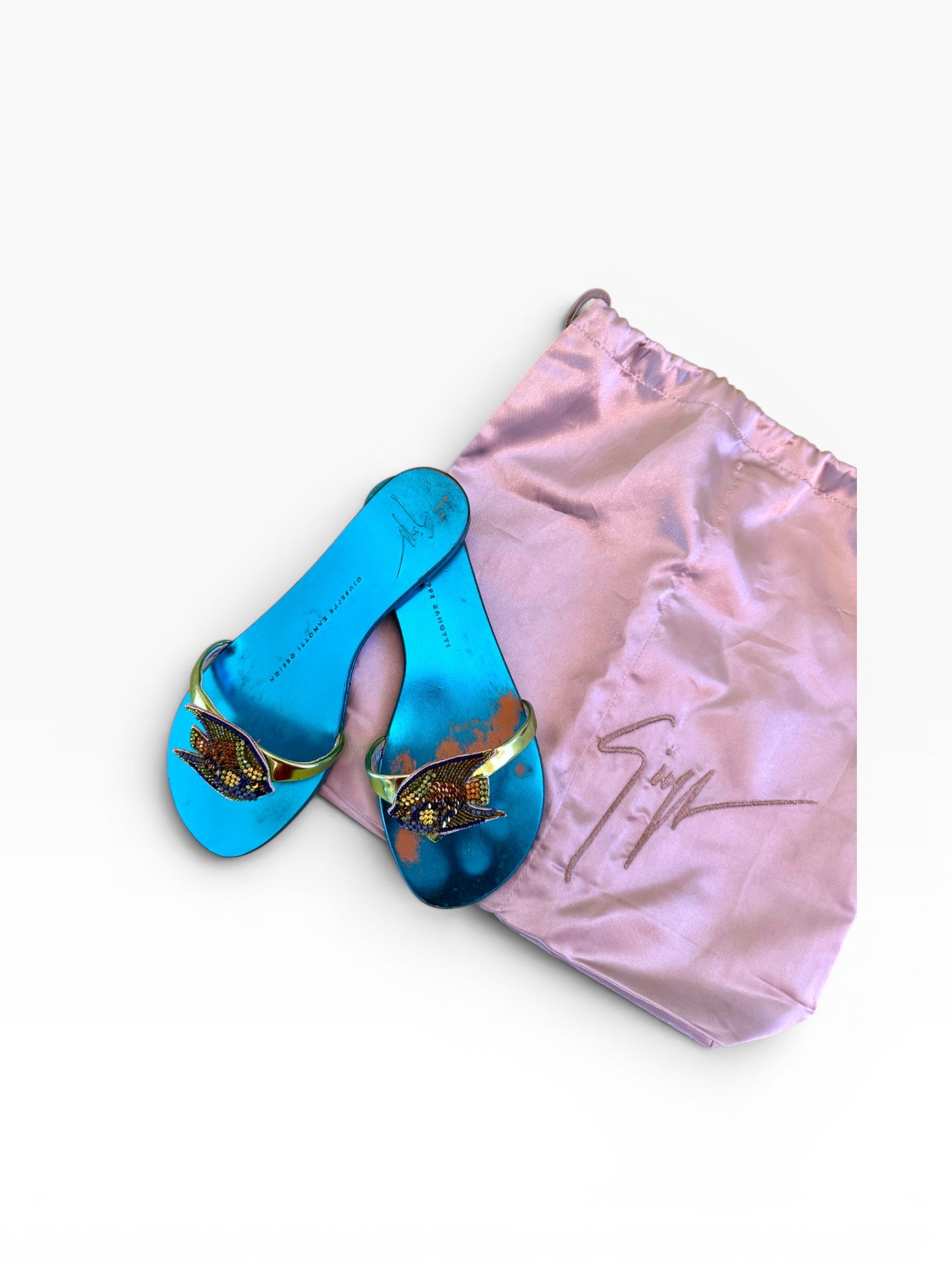 Giuseppe Zanotti Teal Fish Beaded Sandals