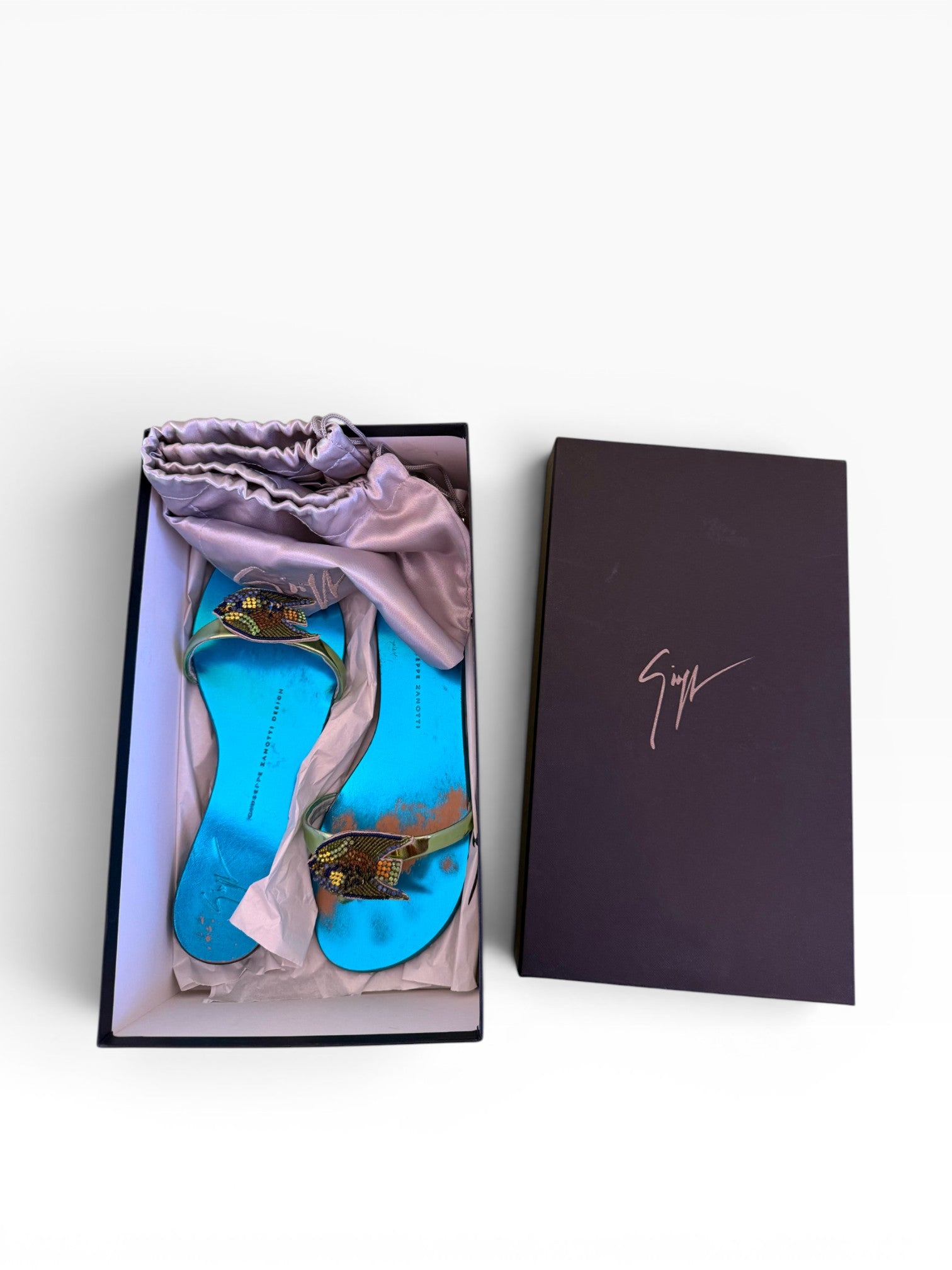 Giuseppe Zanotti Teal Fish Beaded Sandals