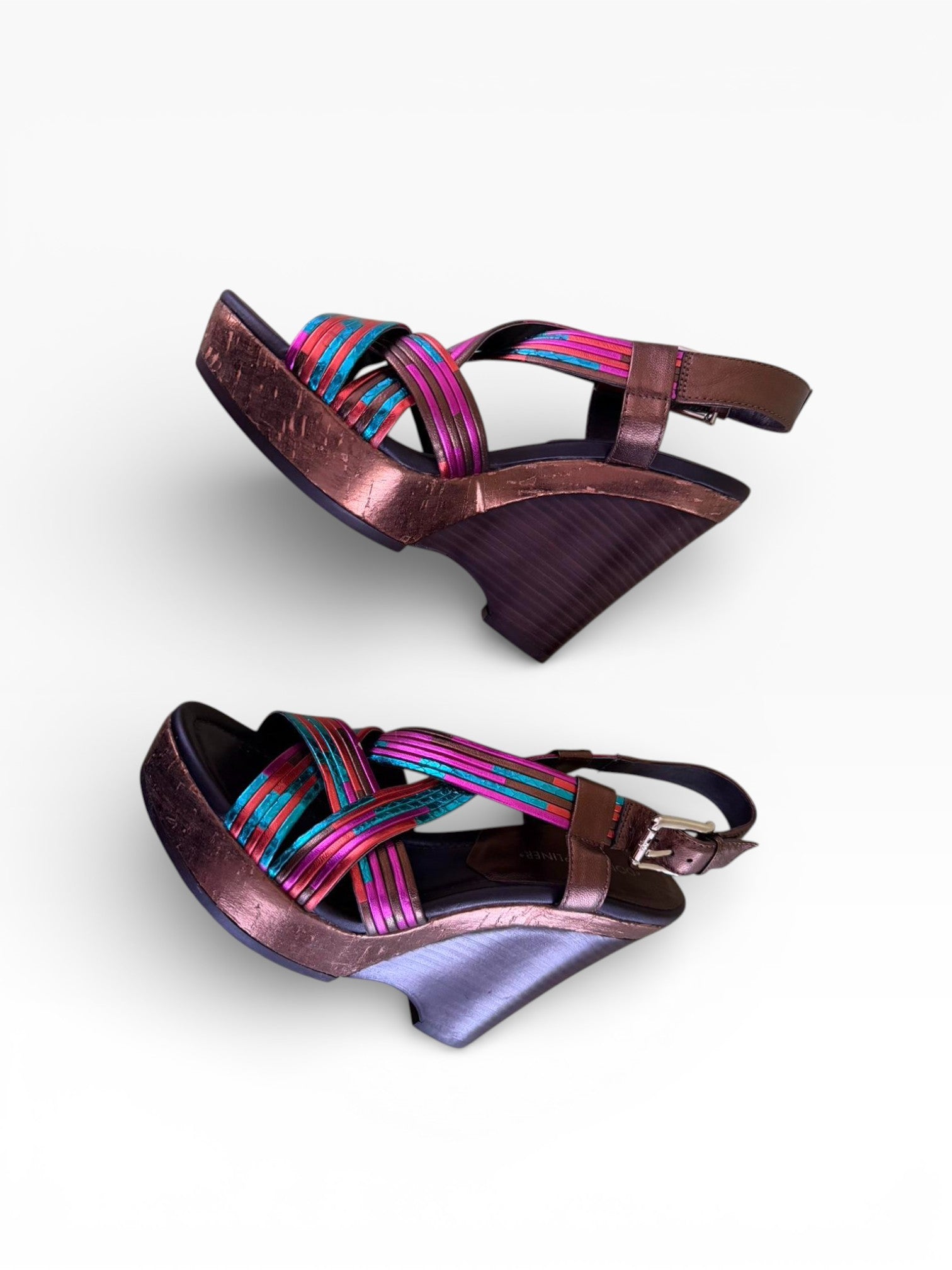 Donald J Pliner Metallic Rainbow Cork Platform Wedge Sandals