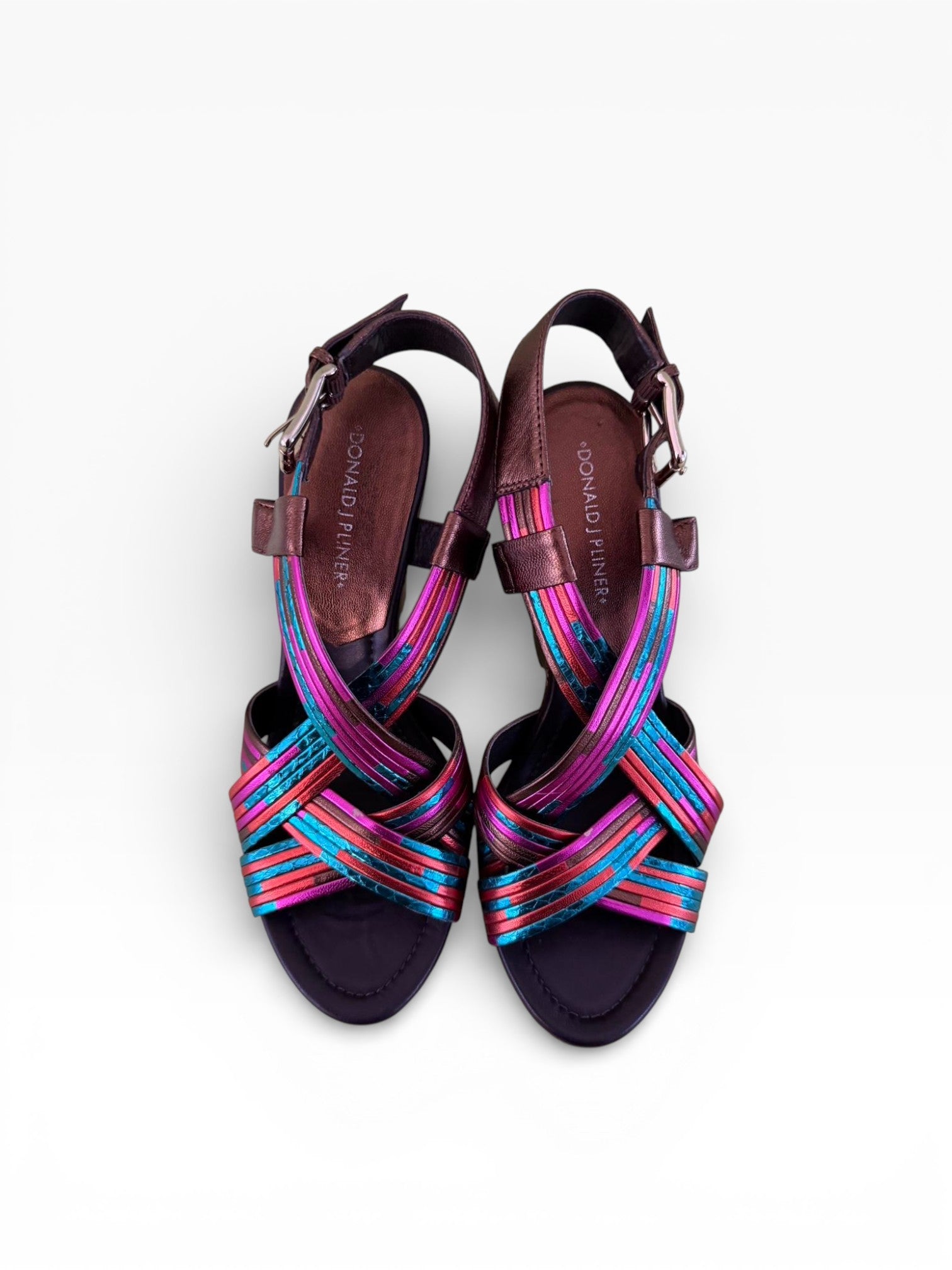 Donald J Pliner Metallic Rainbow Cork Platform Wedge Sandals