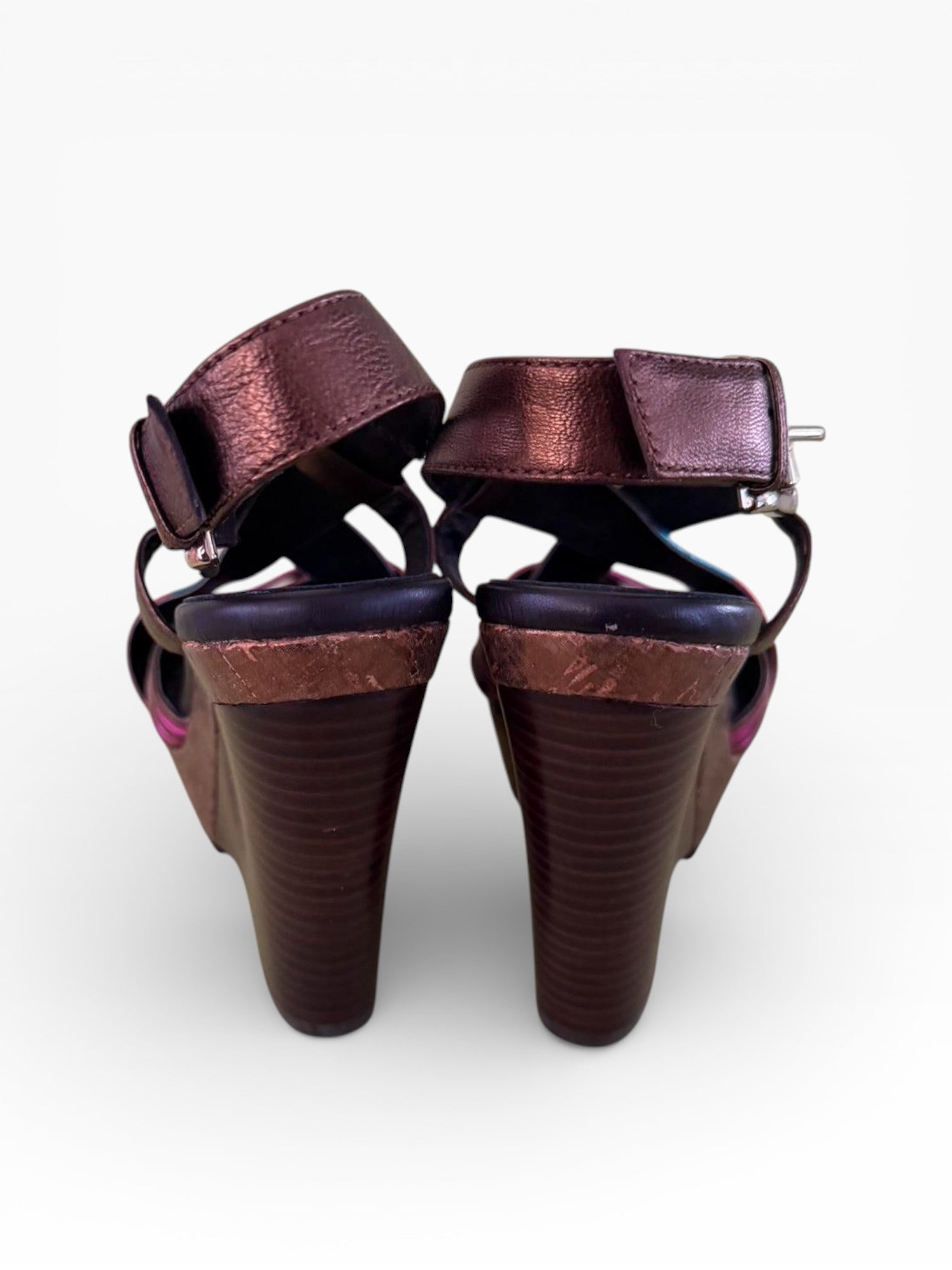 Donald J Pliner Metallic Rainbow Cork Platform Wedge Sandals