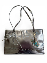 Baby Phat Metallic Pewter Shoulder Bag with Rhinestone Bow