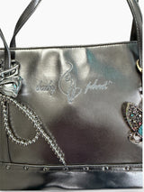Baby Phat Metallic Pewter Shoulder Bag with Rhinestone Bow
