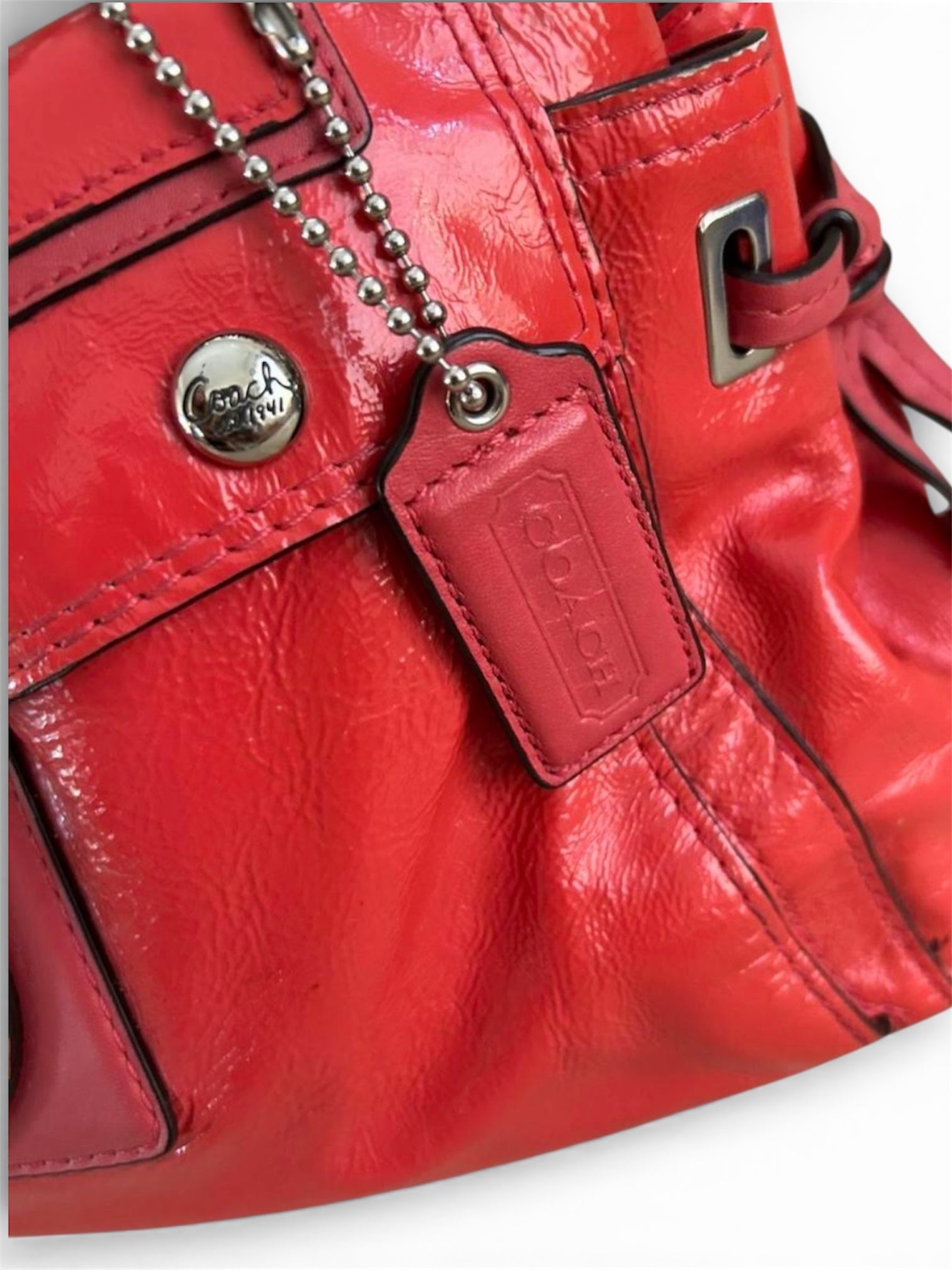 Coach Francine Patent Leather Satchel in Cherry Red