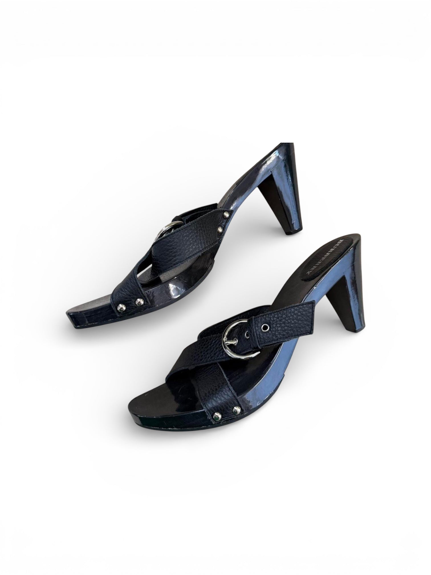 Burberry Black Leather Studded Mule Heels