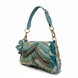 Bracher Emden London Teal Mixed Media Shoulder Bag with Crystal Details